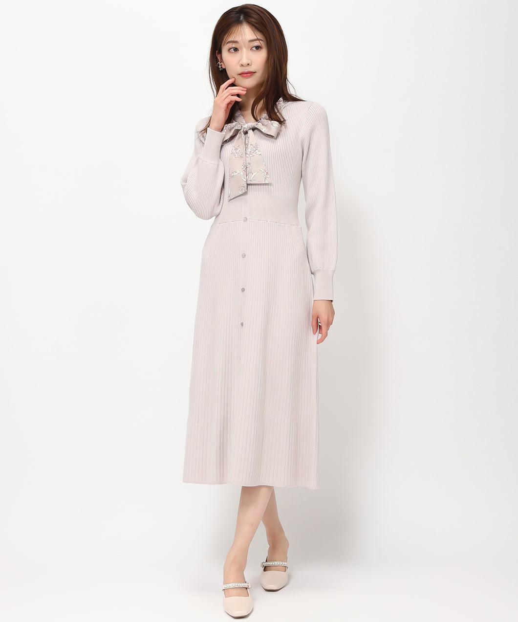 ジュイ柄ボウタイニットワンピース/MM417401